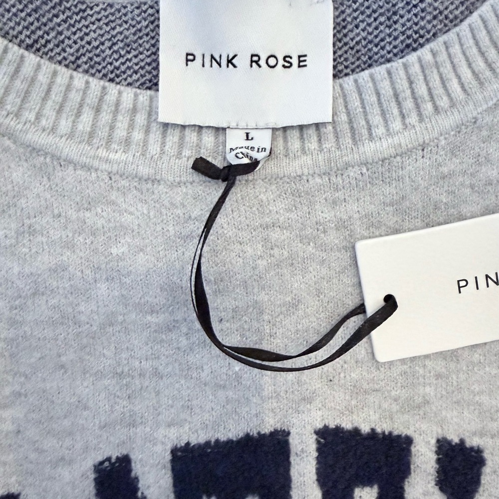 NWT Pink Rose Whatever Sweater, Women’s Large, Grey, Preppy Streetwear Statement - Picture 4 of 5